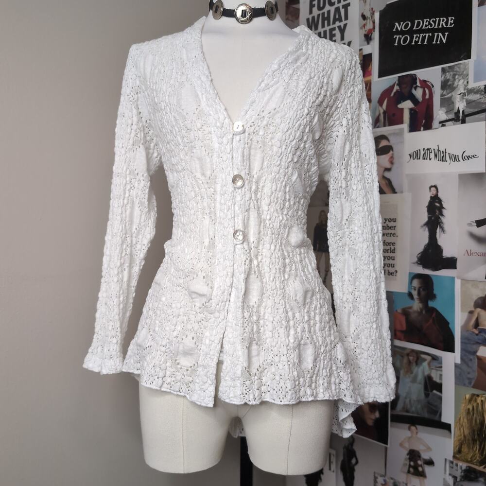 White Textured Lace Vintage Blouse